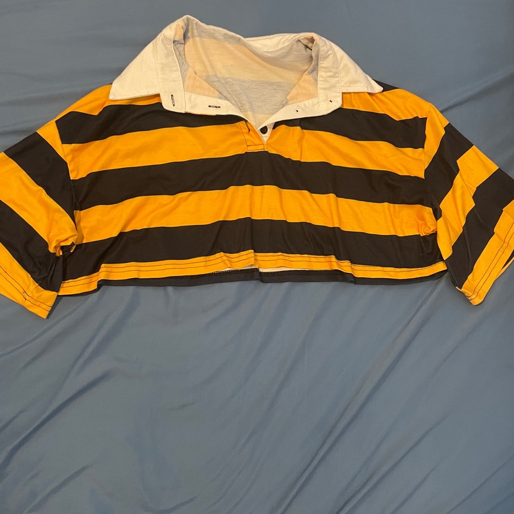 SHEIN Yellow and Black Striped Crop Top